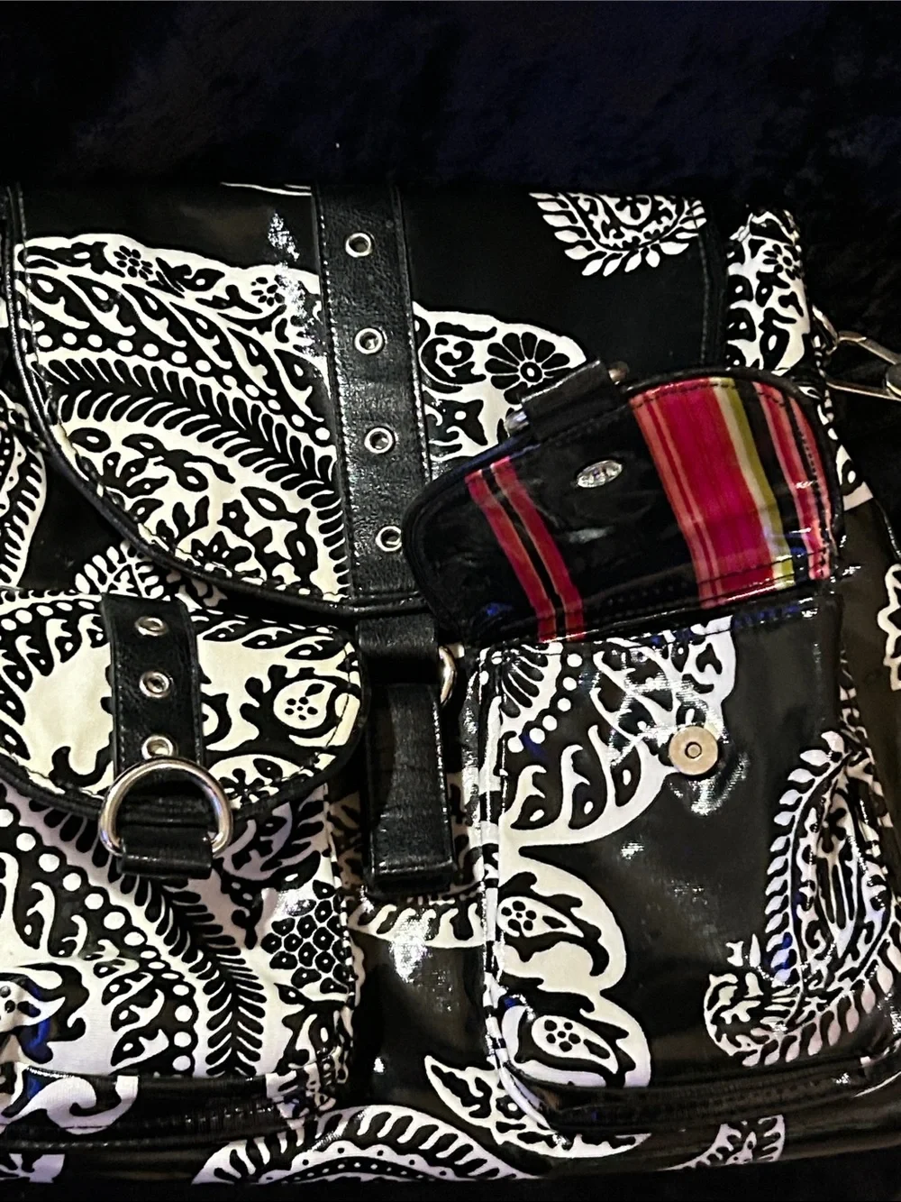 Gigi Hill Black & White Paisley-Print Backpack with Front Pockets
